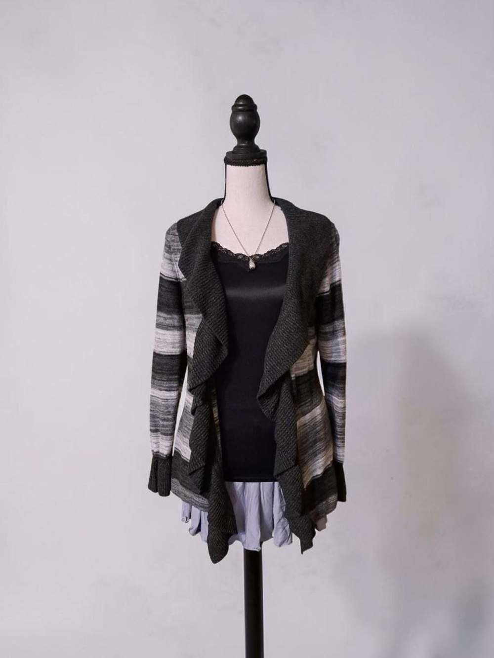 White House Black Market Striped Open-Front Cardigan - Black & Gray